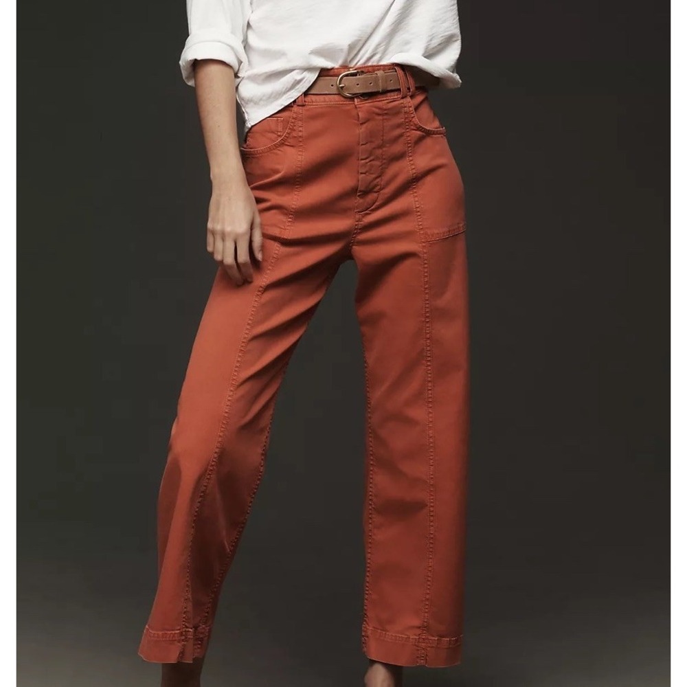 PILCRO Anthropologie The Skipper Seamed High-Rise Crop Wide-Leg Jeans Rust 28P